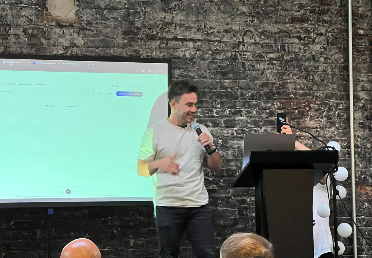 Dennis Ivy Developer Advocate speaking at Vapi headquarters about Voice AI